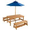 Table And Benches With Blue Umbrella 00043 (KK)