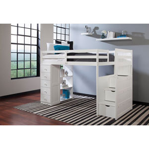 White Twin Loft Bed with Built in Stairs 29845882(WFS)