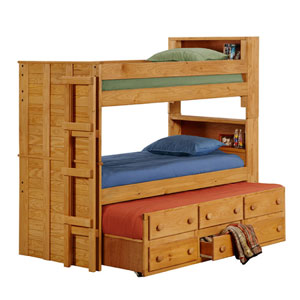 Solid Wood Twin Bookcase Bunk Bed Trundle 3905T(PC)