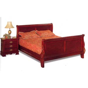 Carved Sleigh Bed In Cherry Finish 391_ (CO)