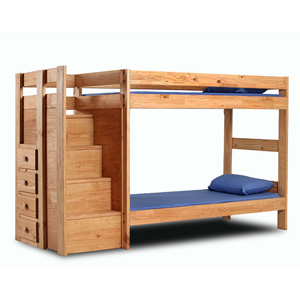 Solid Wood Twin/Twin Bunk Bed With Stairs 394_(PC)