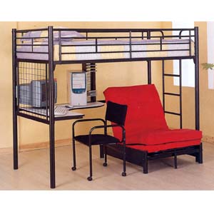 Twin Size Workstation Loft Bed with Desk and Convertible Futon Chair @ idollarstore.com