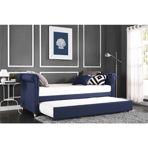 Sophia Navy Linen Upholstered Daybed and Trundle
