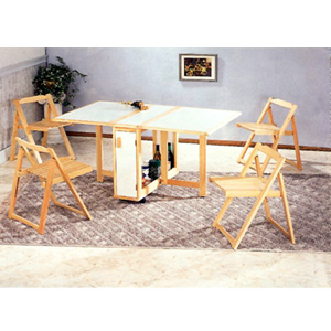5-Pc Set Natural/White Table With Folding Chairs 4100 (CO)