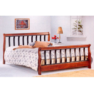 Dark Oak Finish Queen Bed With Black Metal Bars 4679 (CO)