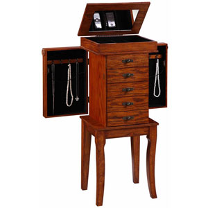 Jewelry Armoire with Charging Caddy in Oak 55119OAKC-01-KD-U