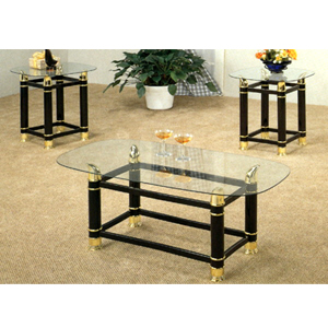 3-Pc Brass & Glossy Black/ White Coffee Table Set 28271 (WD)