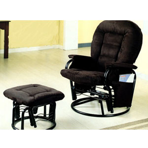 Black Velvet Swivel Glider Recliner With Ottoman 7119 (CO)