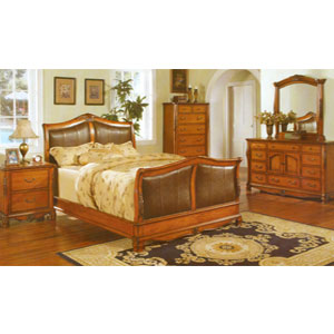 Wood w/ Brown Leather Bed Room Set  F9136(PX)