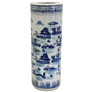 Porcelain 24-inch Blue and White Umbrella Stand 13443694(OFS