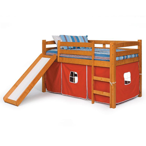 Solid Wood Tent Loft Bed with Slide and Play Tent ST-4500(WC