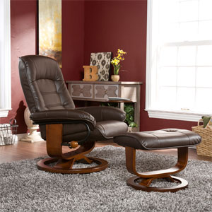 Cafe Brown Bonded Leather Recliner and Ottoman UP1373RC (SEI