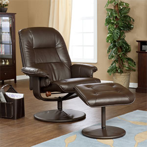 Cafe Brown Faux Leather Recliner and Ottoman UP8973RC (SEIFS