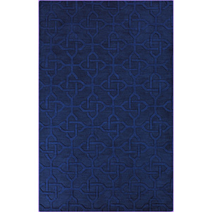 Hand-crafted Viburnum Solid Blue Geometric Wool Rug Viburnum