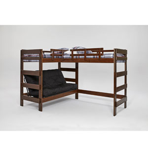 Solid Wood L-Shaped Futon Loft Bed Dark Wood (WC)