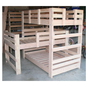 Solid Wood Custom Made Adult Triple L Shape Bunk Bed (USM)