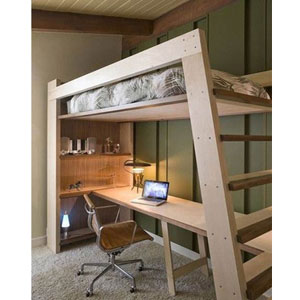 XO Solid Wood Loft Bed With Bookcase And Angle Ladder